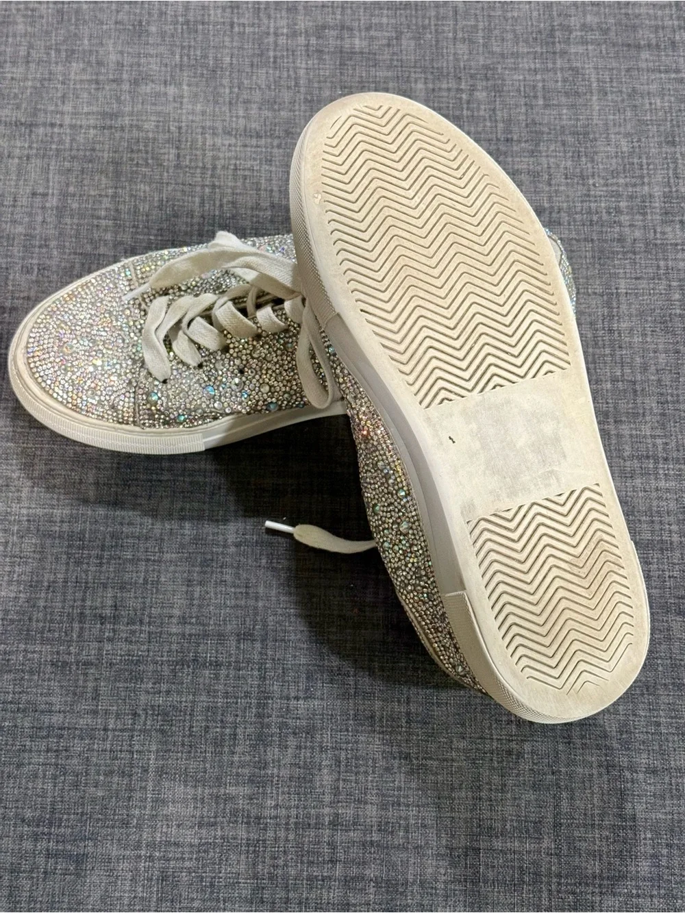 Betsey Johnson Sydney Crystal Rhinestone Platform Sneakers - Ivory/Silver Sparkl